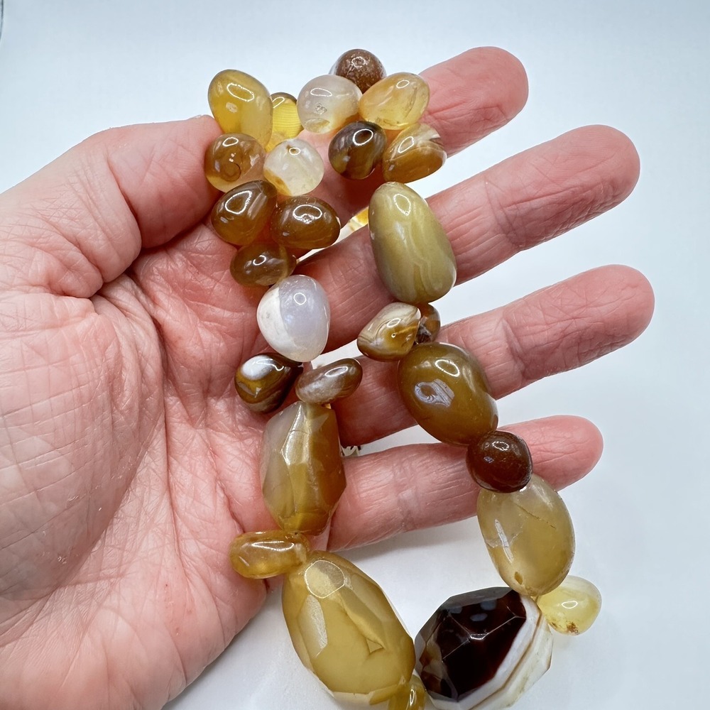 Beaded Agate Necklace Warm Earth Tones Statement Choker 18" 127g - Picture 5 of 16